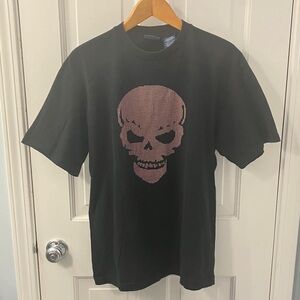 Vintage Y2K Black Skull Graphic Tee Men's T-Shirt size L cotton Goth Grunge Punk